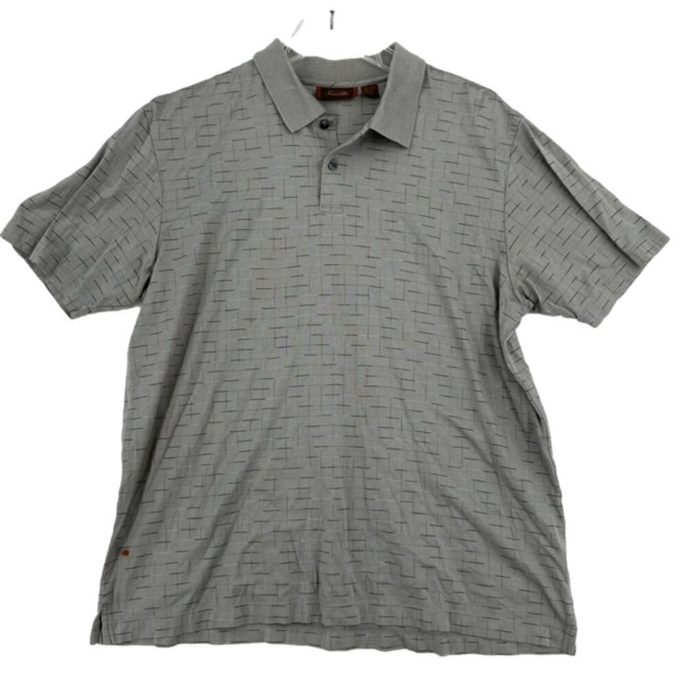 Tasso Elba Polo‎ Shirt Mens Size M Gray Print Short Sleeve Stretch Knit